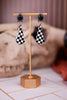 Checkerboard Drop Earrings With Black Concho Accent - Whiskey Skies - BOHO RANCH SHOP