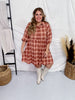 Checkered Button Down Mauve Plaid Mini Dress - Whiskey Skies - UMGEE