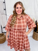 Checkered Button Down Mauve Plaid Mini Dress - Whiskey Skies - UMGEE