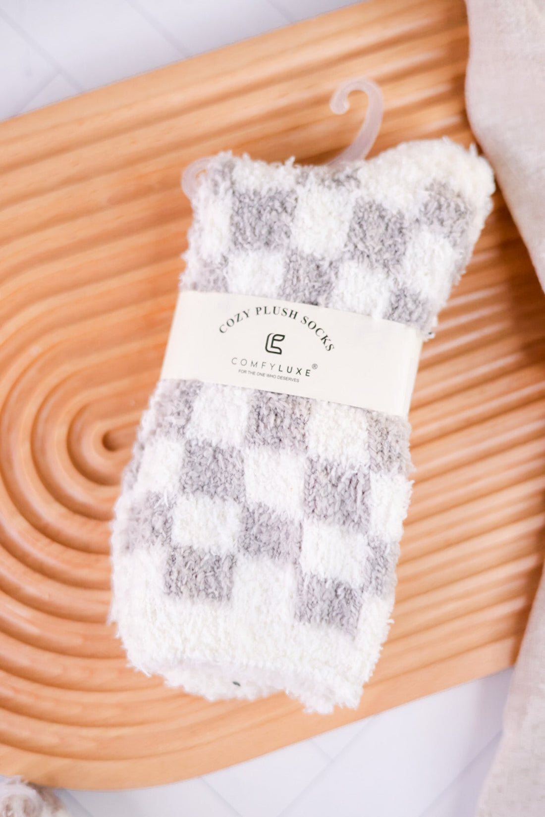 Checkered Fuzzy Crew Socks (5 Colors) - Whiskey Skies - QUEENS DESIGNS