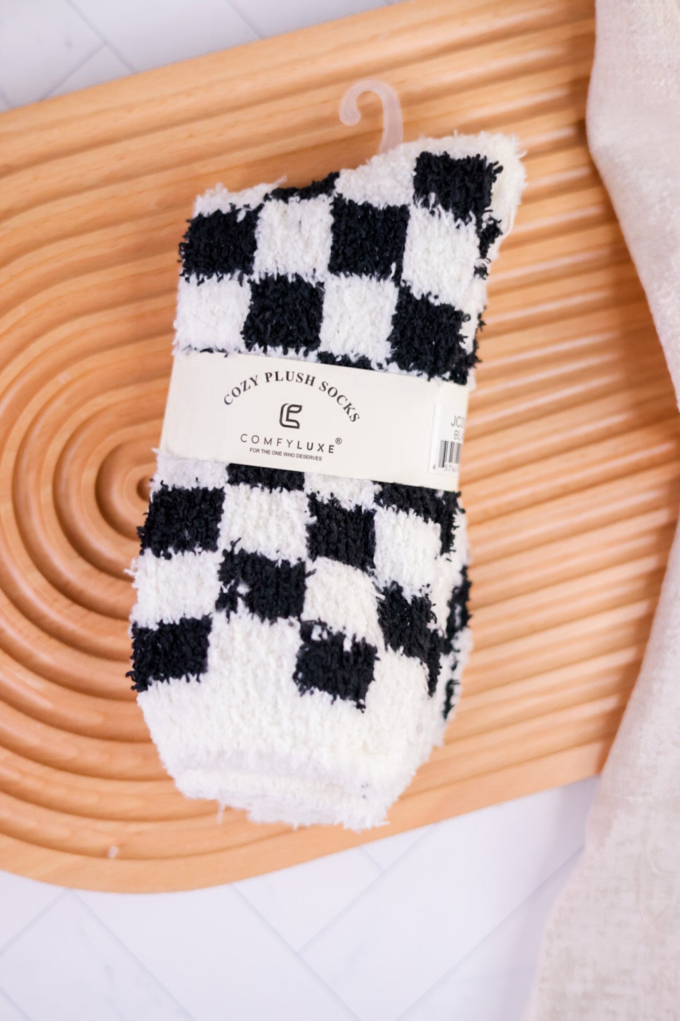 Checkered Fuzzy Crew Socks (5 Colors) - Whiskey Skies - QUEENS DESIGNS