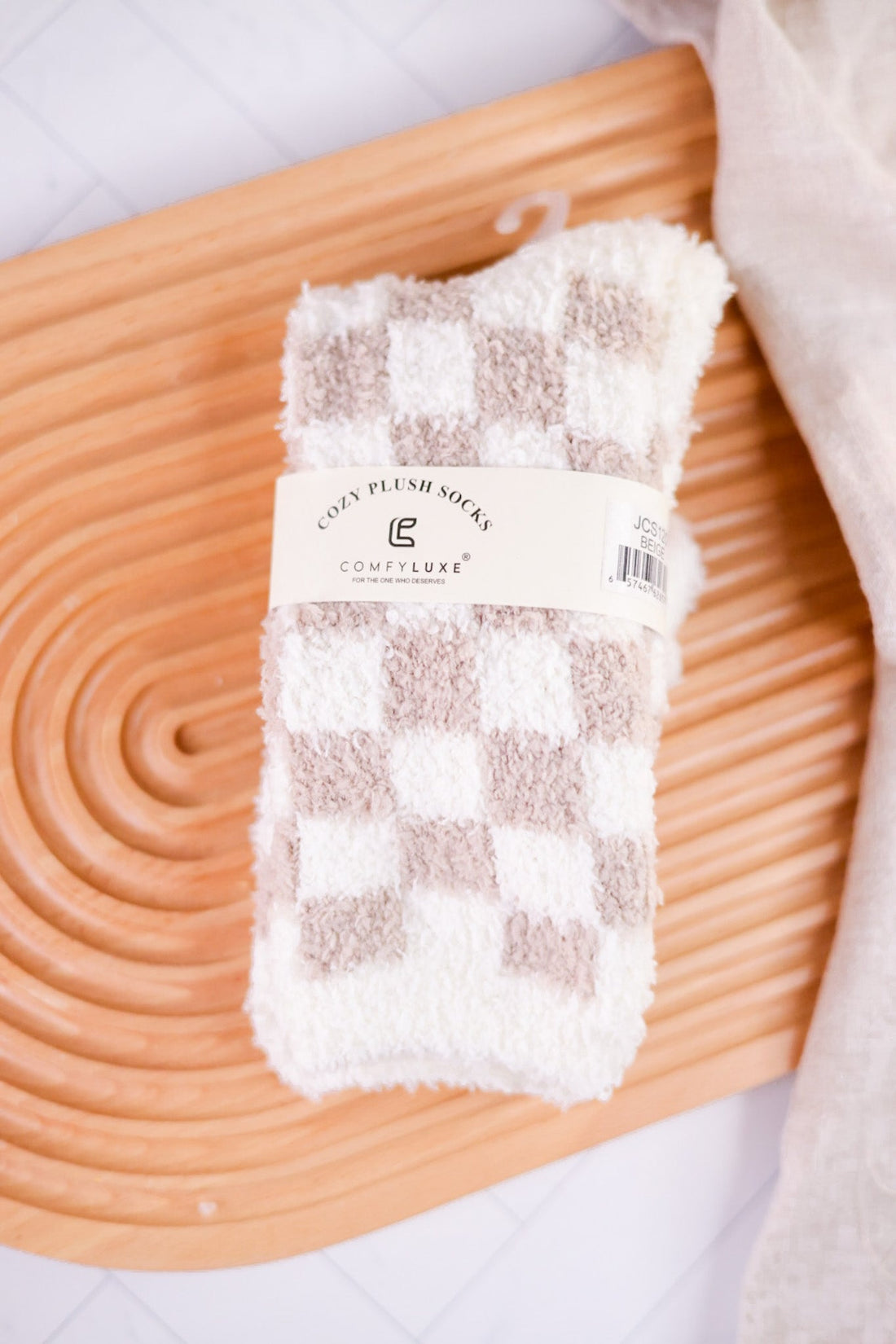 Checkered Fuzzy Crew Socks (5 Colors) - Whiskey Skies - QUEENS DESIGNS