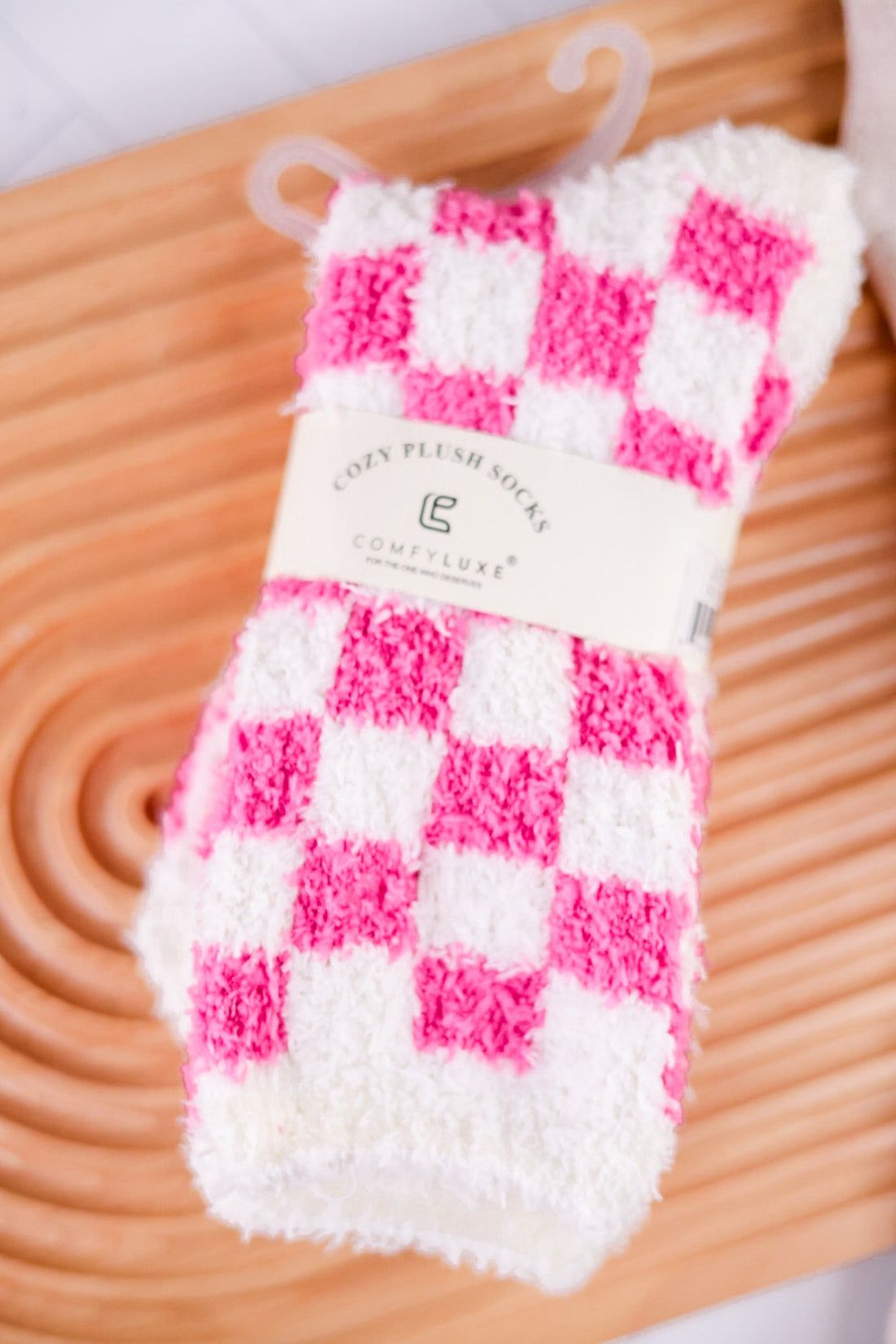 Checkered Fuzzy Crew Socks (5 Colors) - Whiskey Skies - QUEENS DESIGNS