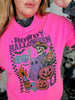 Checkered Howdy Halloween Hot Pink Graphic T-Shirt - Whiskey Skies - THE LATTIMORE CLAIM