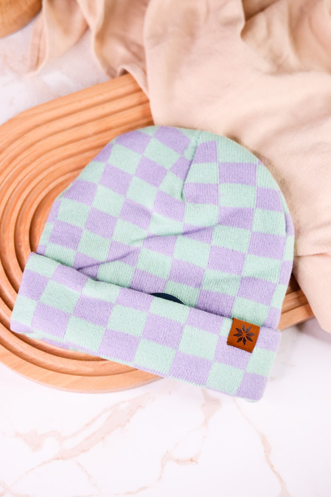 Checkered Knit Kid's Beanie (3 Colors) - Whiskey Skies - DM MERCHANDISING