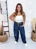Checkered Patchwork Jeans With Drawstring Waist - Whiskey Skies - ODDI
