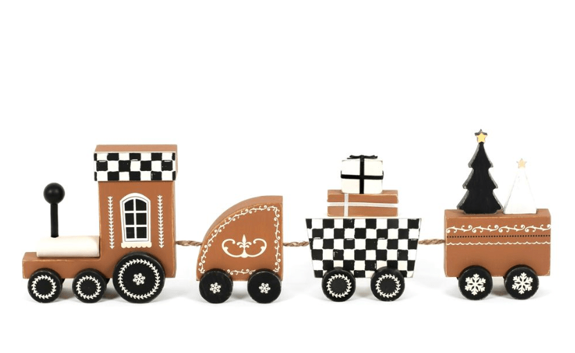 Checkered Wooden Christmas Train - Whiskey Skies - ADAMS & CO