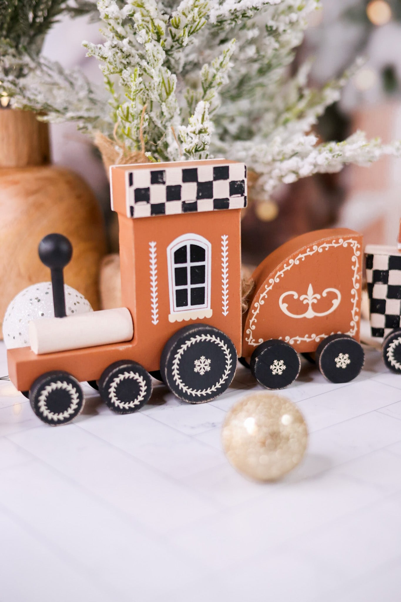 Checkered Wooden Christmas Train - Whiskey Skies - ADAMS & CO