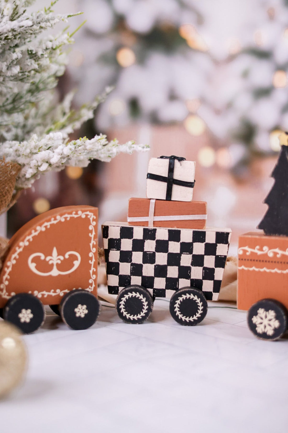 Checkered Wooden Christmas Train - Whiskey Skies - ADAMS & CO