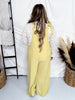Checkered Yellow Jaquard Jumpsuit with Bow Sleeves - Whiskey Skies - ODDI