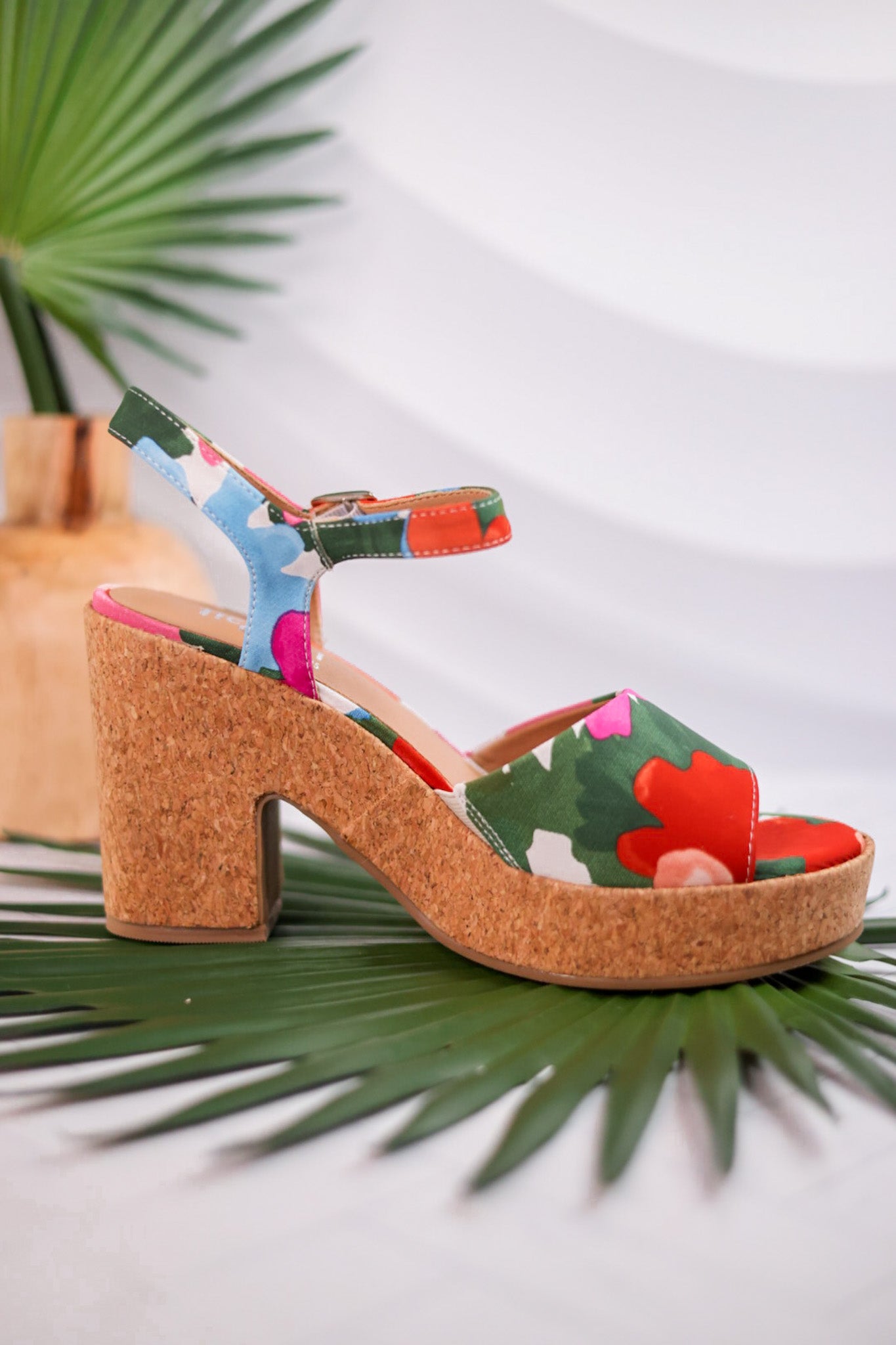Cheers Floral Cork Heels - Whiskey Skies - CORKYS FOOTWEAR