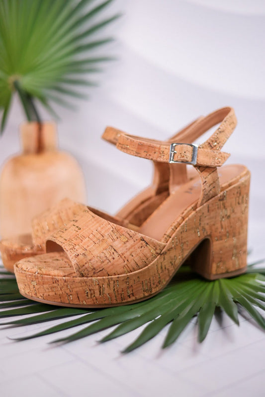 Cheers Glitter Cork Heels - Whiskey Skies - CORKYS FOOTWEAR