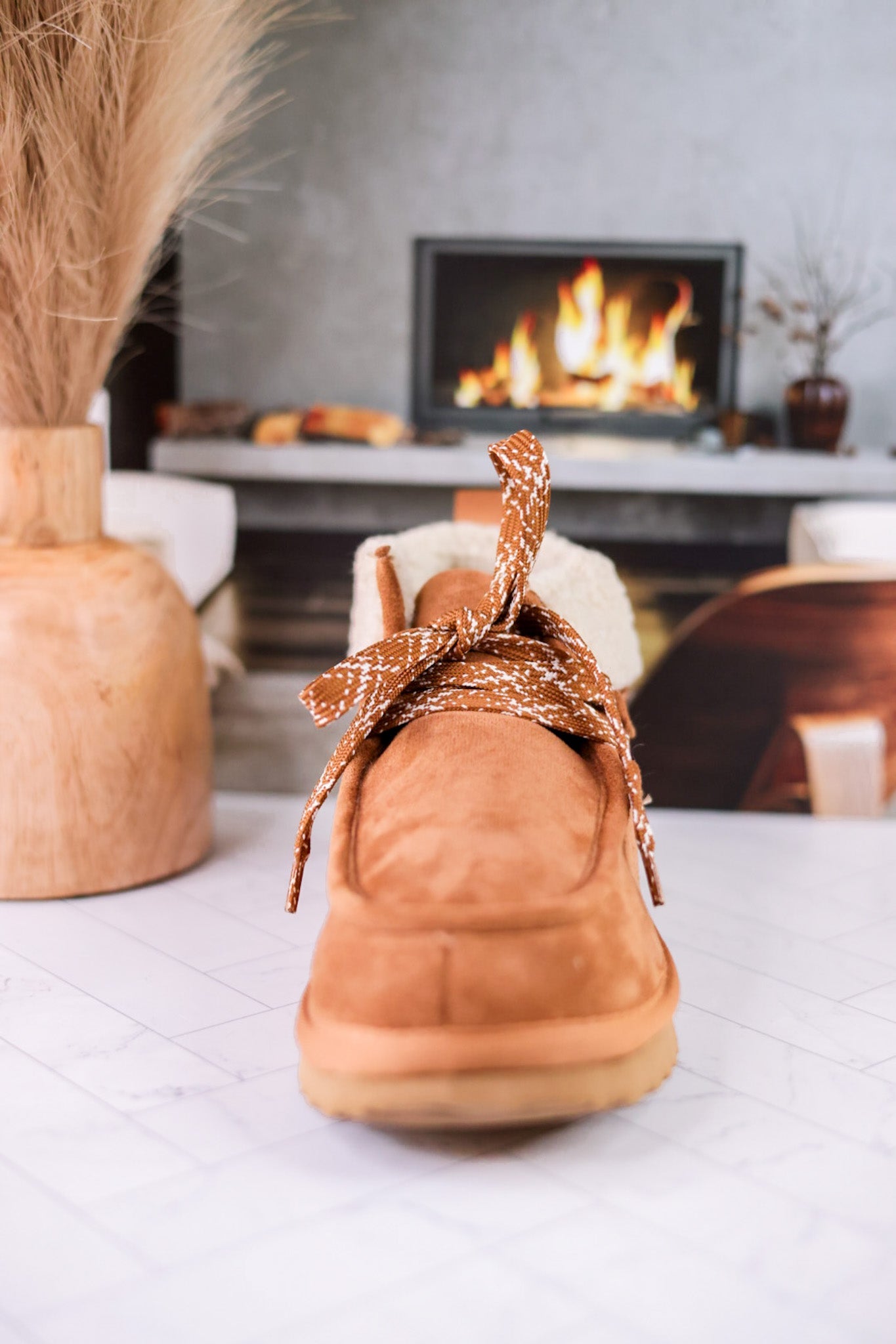 Cherilyn Plush Lined High Top Booties in Tan - Whiskey Skies - VERY G