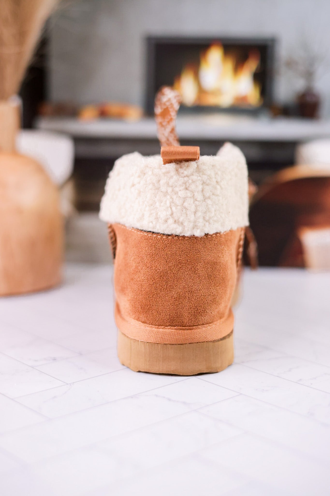 Cherilyn Plush Lined High Top Booties in Tan - Whiskey Skies - VERY G