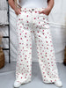 Cherry Print High Waist Straight Wide Leg Twill Pants - Whiskey Skies - EASEL