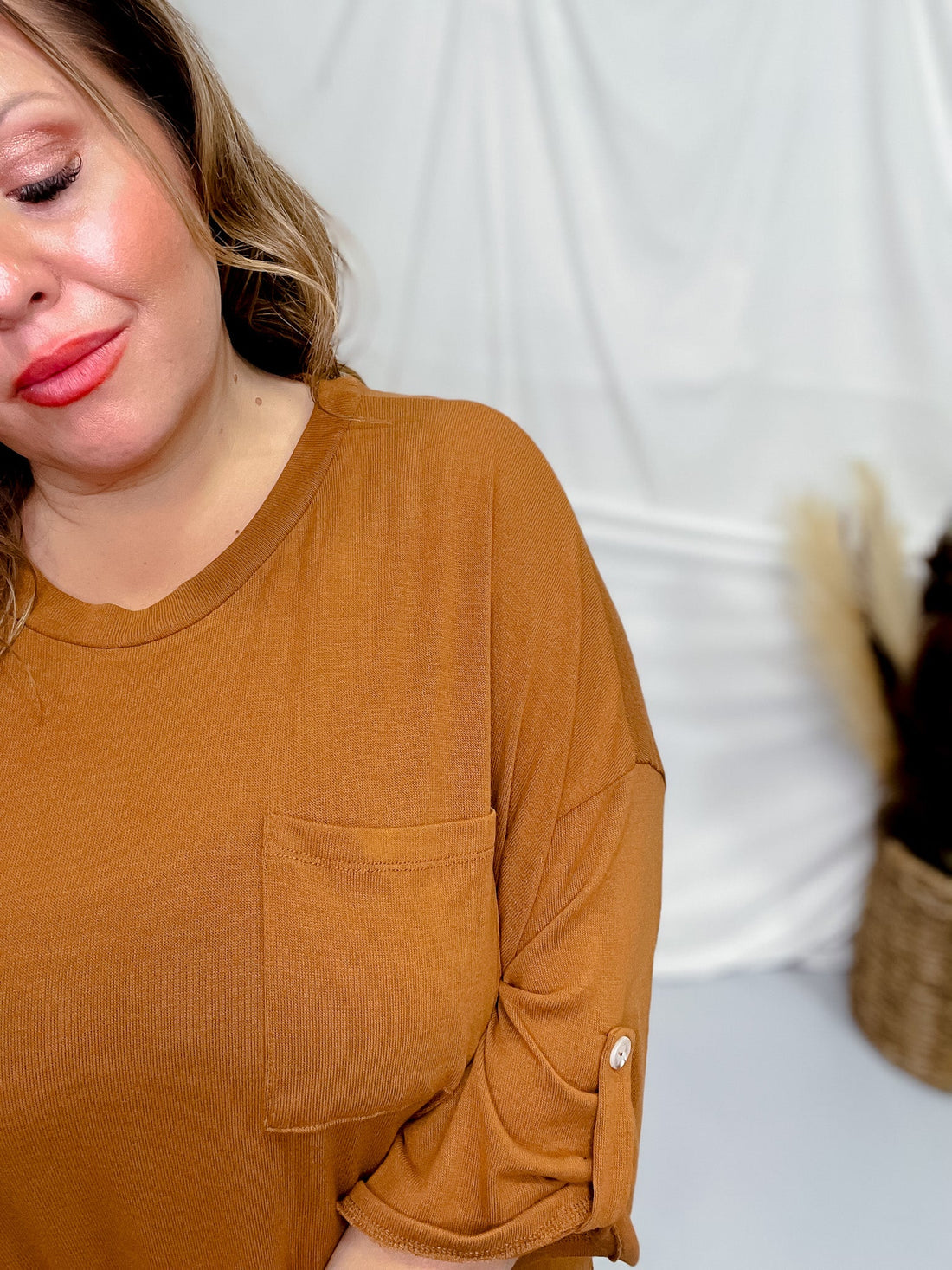 Chestnut 3/4 Sleeve Boxy Top - Whiskey Skies - ANDREE BY UNIT