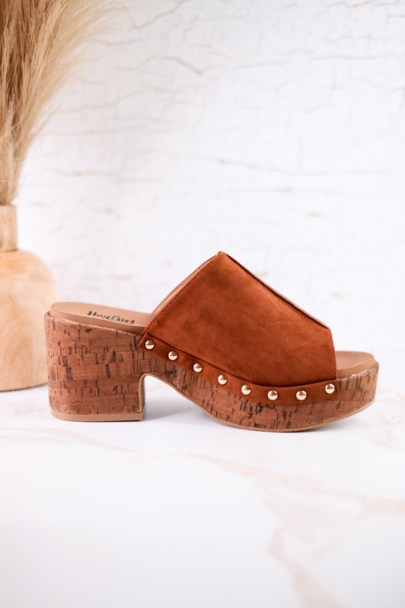 Chestnut Brown Faux Suede Platform Wedges With Studs - Whiskey Skies - CORKYS FOOTWEAR