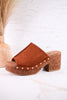 Chestnut Brown Faux Suede Platform Wedges With Studs - Whiskey Skies - CORKYS FOOTWEAR