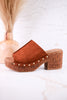 Chestnut Brown Faux Suede Platform Wedges With Studs - Whiskey Skies - CORKYS FOOTWEAR