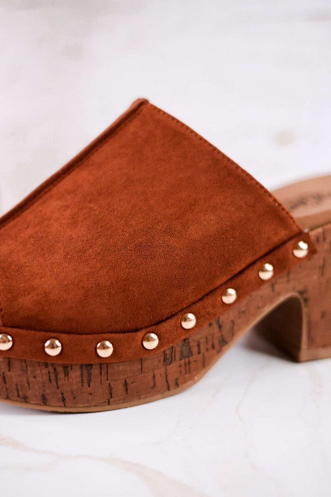 Chestnut Brown Faux Suede Platform Wedges With Studs - Whiskey Skies - CORKYS FOOTWEAR