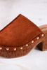 Chestnut Brown Faux Suede Platform Wedges With Studs - Whiskey Skies - CORKYS FOOTWEAR