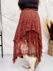 Chestnut Embellished Lace Hem Skirt - Whiskey Skies - POLAGRAM + BAEVELY