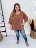 Chestnut Ribbed 3/4 Sleeve Boxy Top - Whiskey Skies - ANDREE BY UNIT