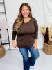 Chocolate Brown Round Neck 3/4 Sleeve Shirt - Whiskey Skies - DEAR SCARLETT