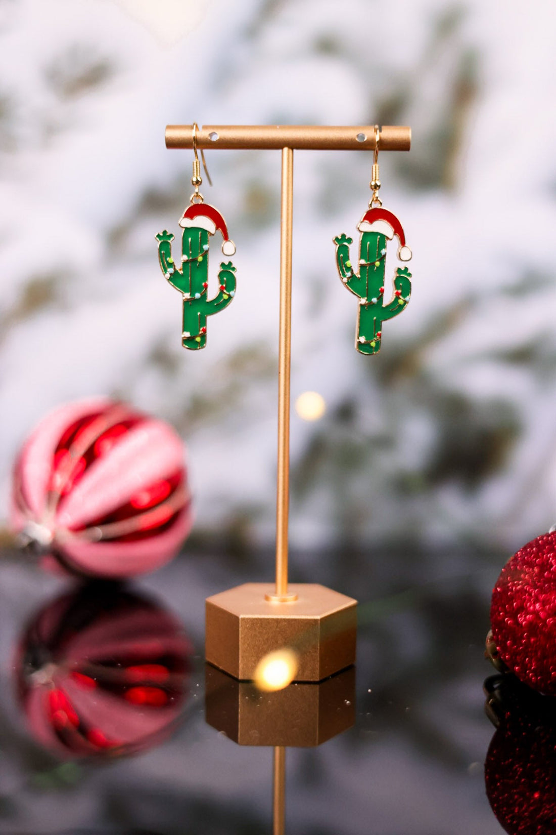 Christmas Cactus With Lights Earrings - Whiskey Skies - PERIWINKLE BY BARLOW