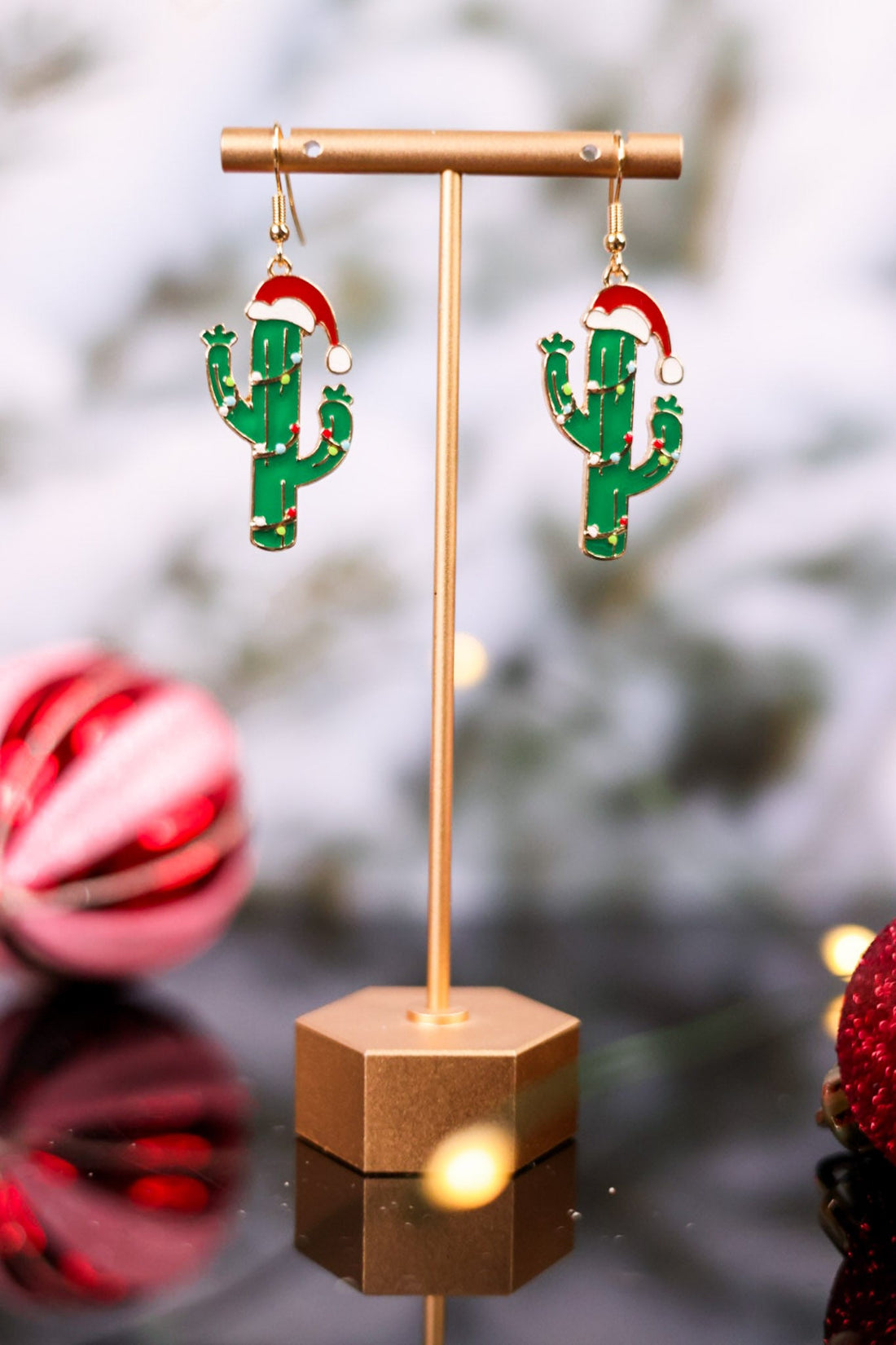 Christmas Cactus With Lights Earrings - Whiskey Skies - PERIWINKLE BY BARLOW
