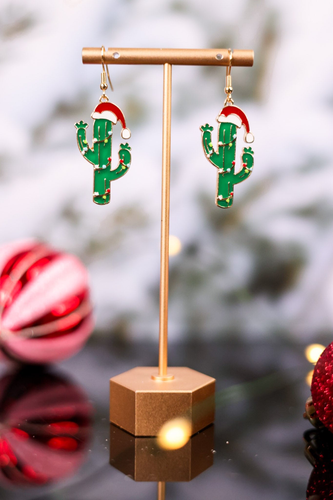 Christmas Cactus With Lights Earrings - Whiskey Skies - PERIWINKLE BY BARLOW
