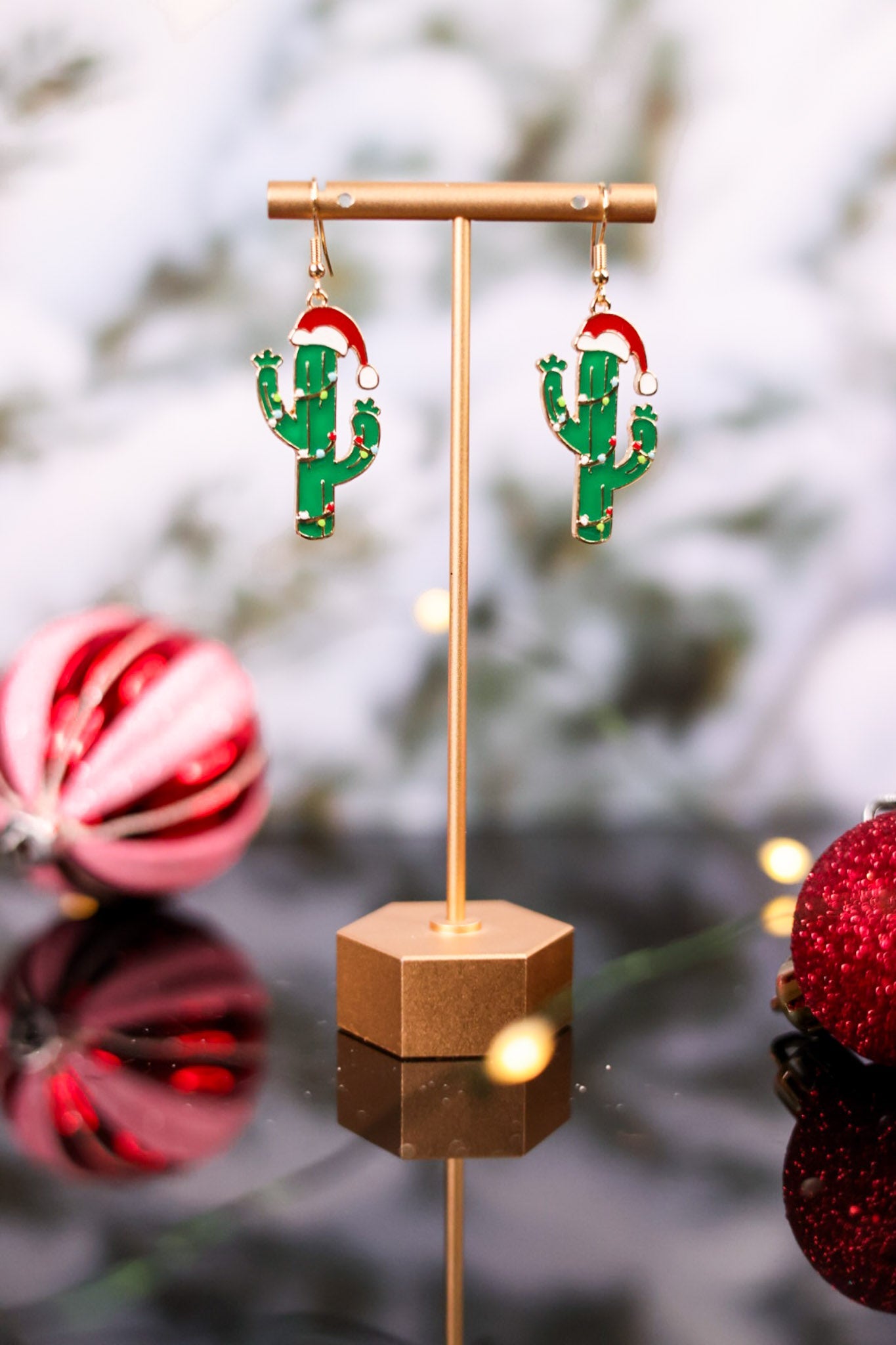 Christmas Cactus With Lights Earrings - Whiskey Skies - PERIWINKLE BY BARLOW