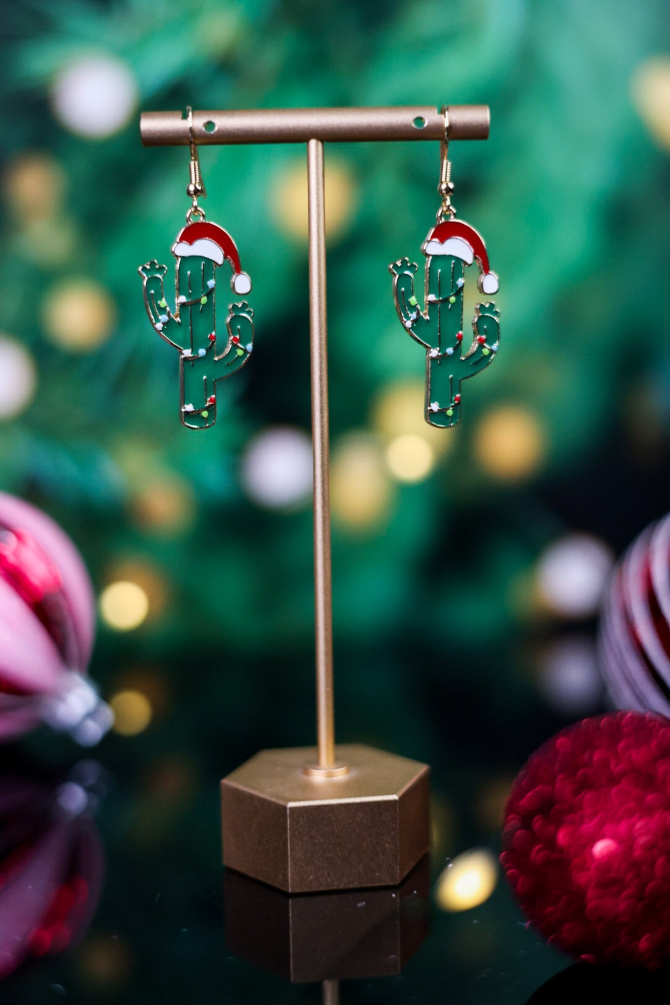 Christmas Cactus With Lights Earrings - Whiskey Skies - PERIWINKLE BY BARLOW