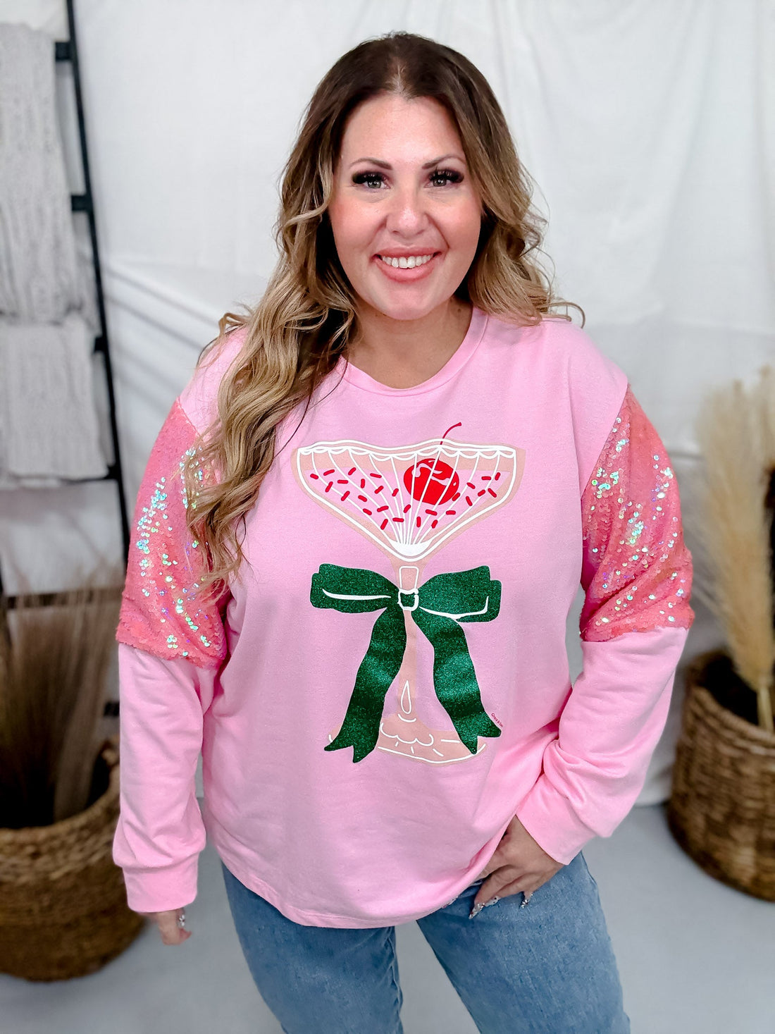 Christmas Cocktail Shirt With Sequin Sleeves - Whiskey Skies - SOUTHERN GRACE