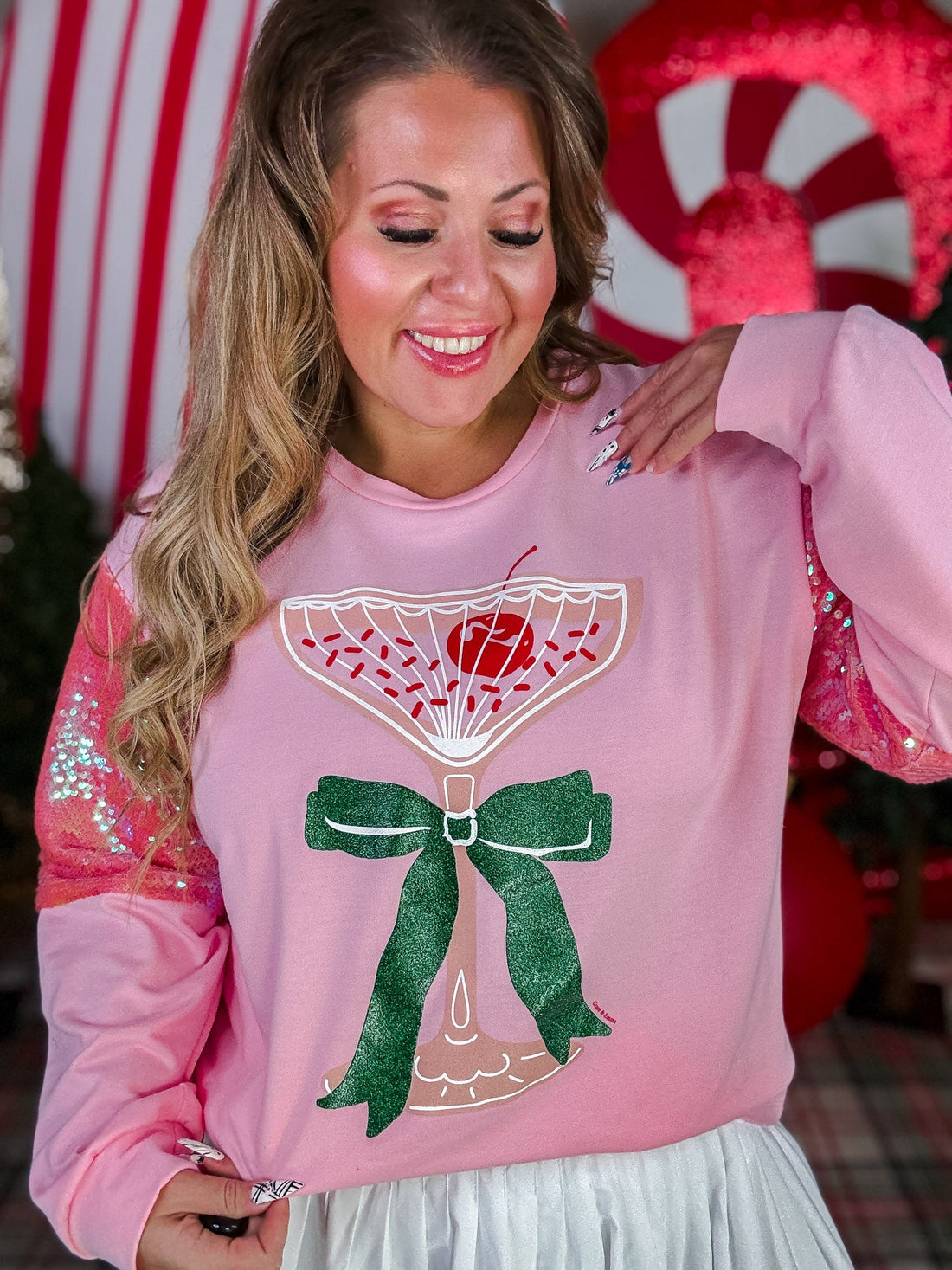 Christmas Cocktail Shirt With Sequin Sleeves - Whiskey Skies - SOUTHERN GRACE