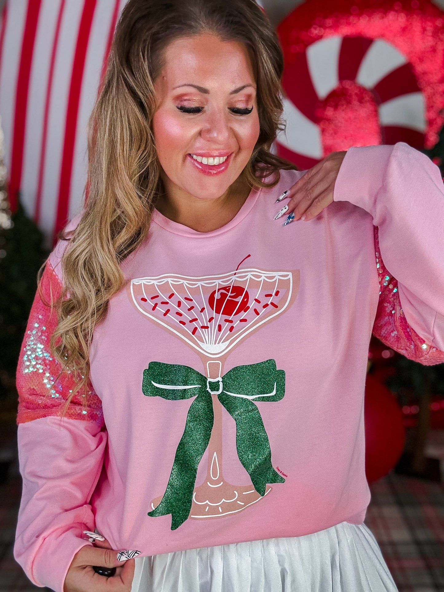 Christmas Cocktail Shirt With Sequin Sleeves - Whiskey Skies - SOUTHERN GRACE