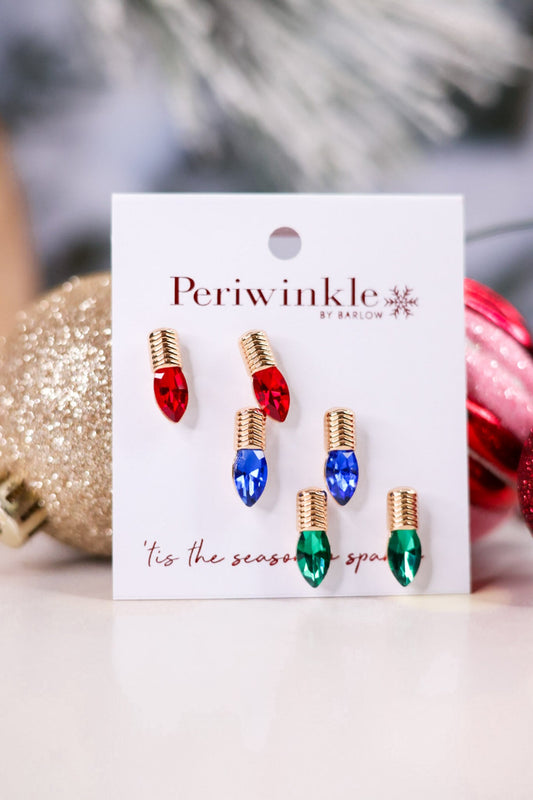 Christmas Crystal Bulb Earrings Trio (Set Of Three) - Whiskey Skies - PERIWINKLE BY BARLOW