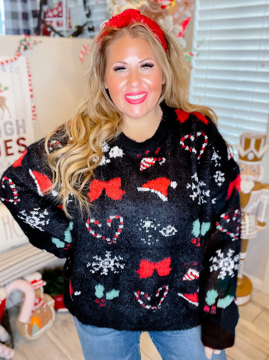 Christmas Faux Fur Knit Sweater - Whiskey Skies - GEEGEE