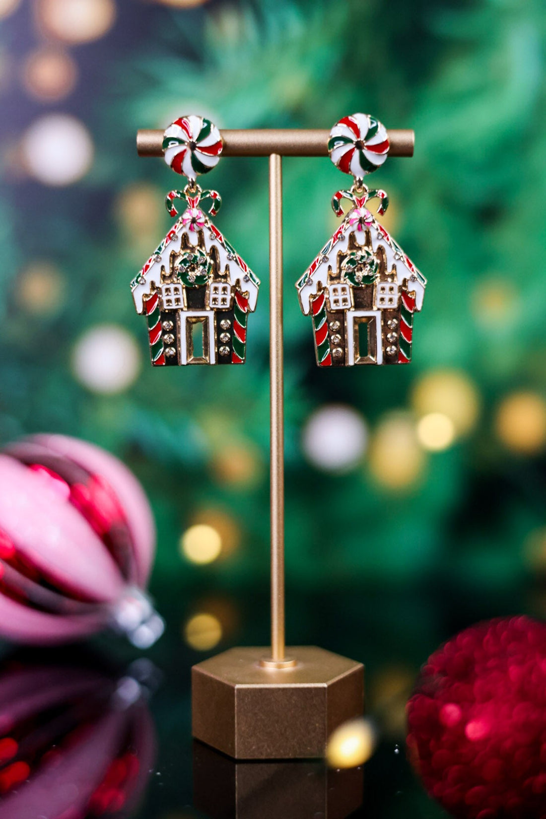 Christmas Gingerbread Candy House Earrings - Whiskey Skies - PERIWINKLE BY BARLOW