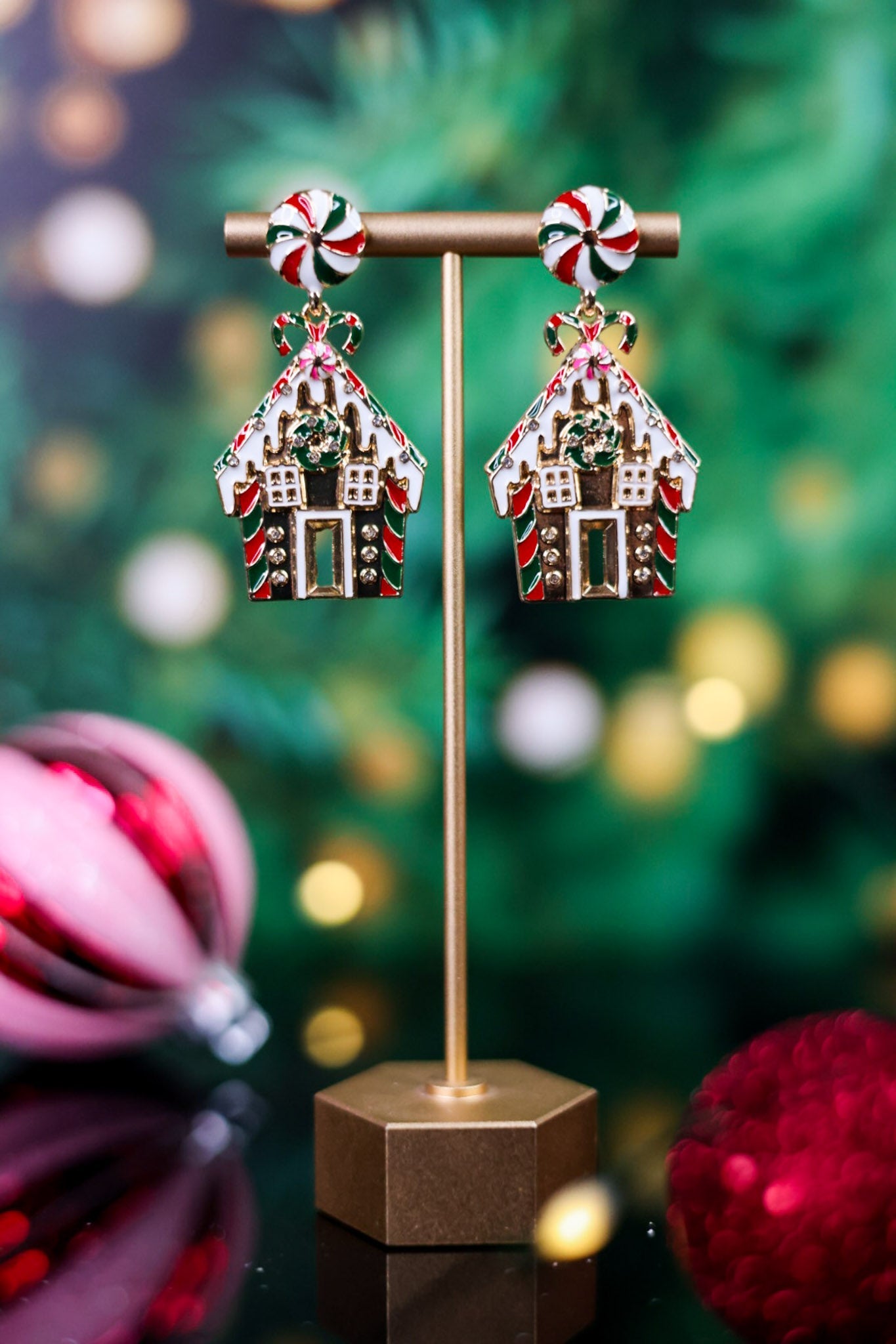 Christmas Gingerbread Candy House Earrings - Whiskey Skies - PERIWINKLE BY BARLOW