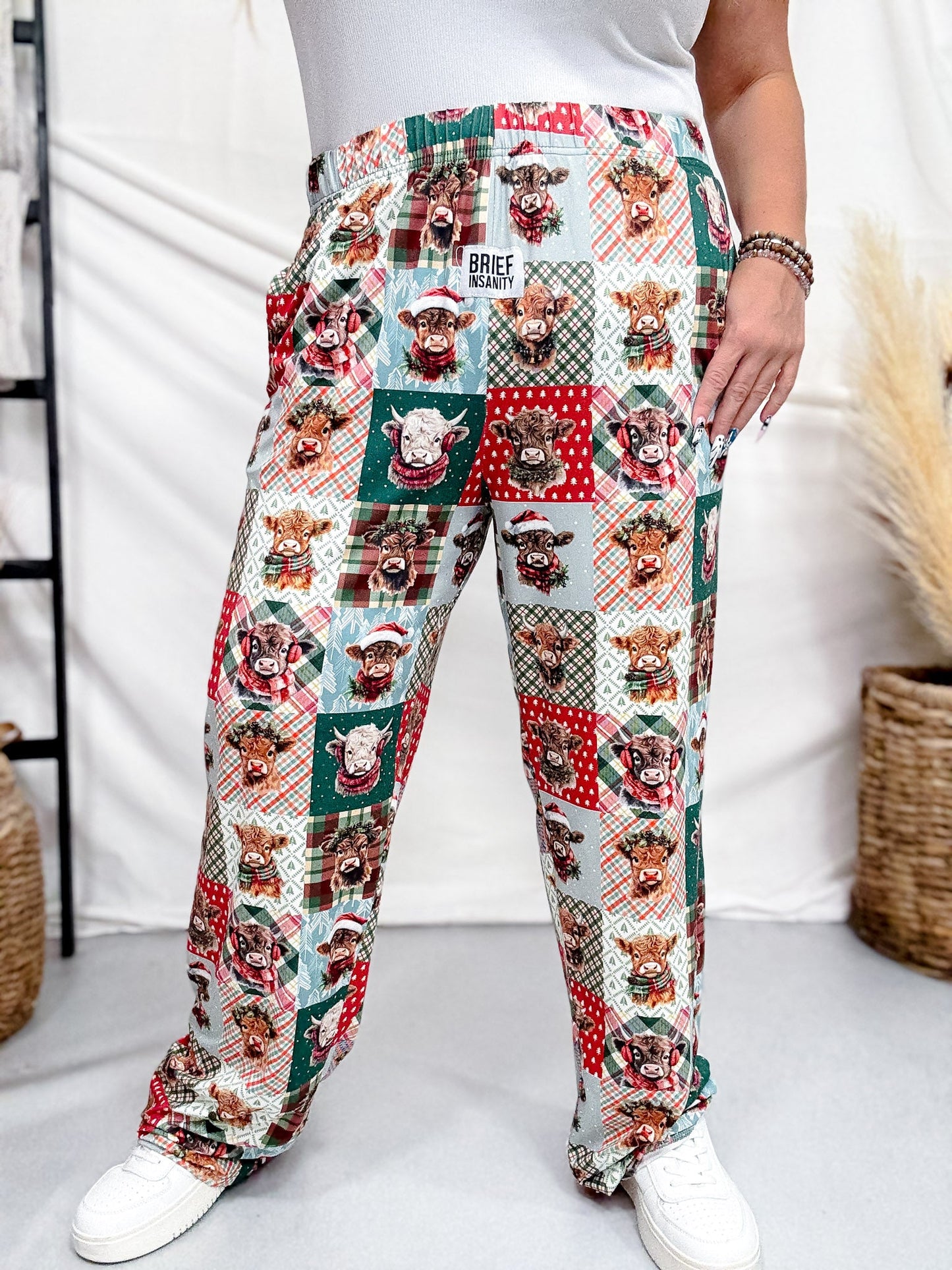Christmas Highland Cow Loungewear Pants - Whiskey Skies - BRIEF INSANITY
