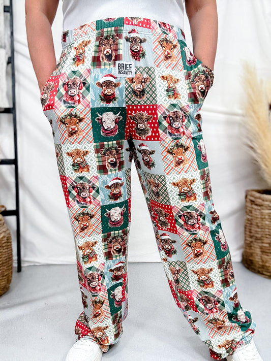 Christmas Highland Cow Loungewear Pants - Whiskey Skies - BRIEF INSANITY