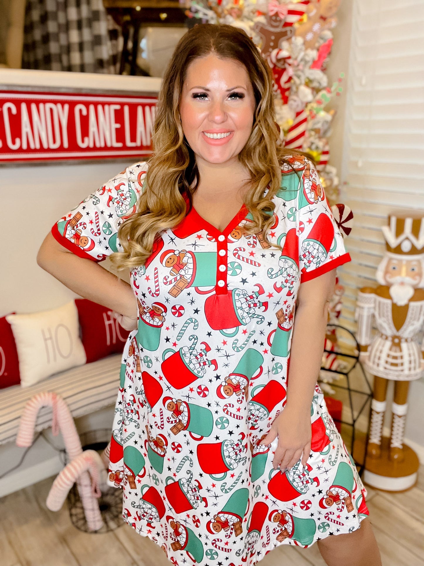 Christmas Hot Cocoa Loungewear Night Dress - Whiskey Skies - SHIRLEY & STONE