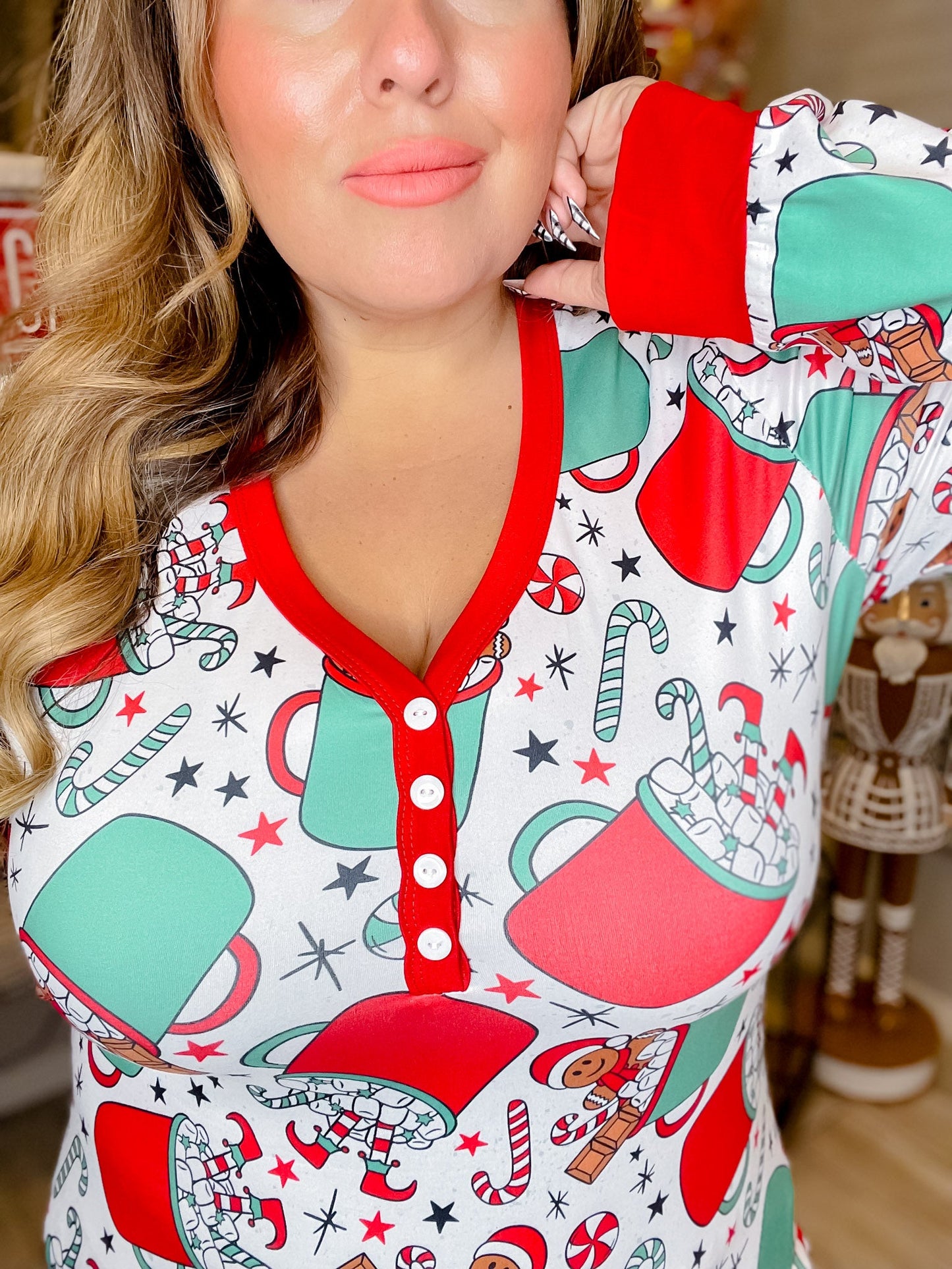 Christmas Long Sleeve Hot Cocoa Gingerbread Loungewear Set - Whiskey Skies - SHIRLEY & STONE