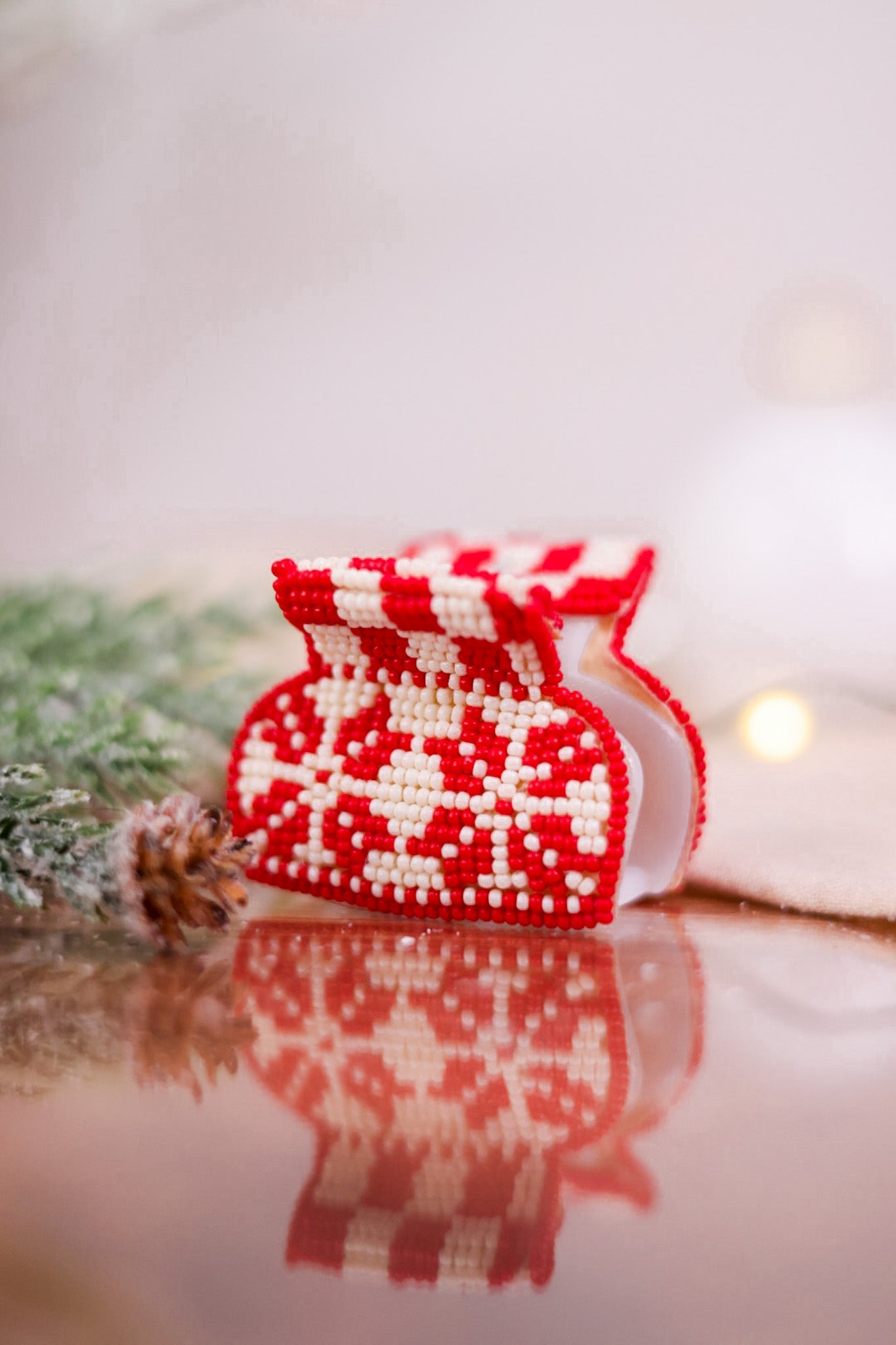 Christmas Sweater Red and White Beaded Hair Clips - Whiskey Skies - INK+ALLOY