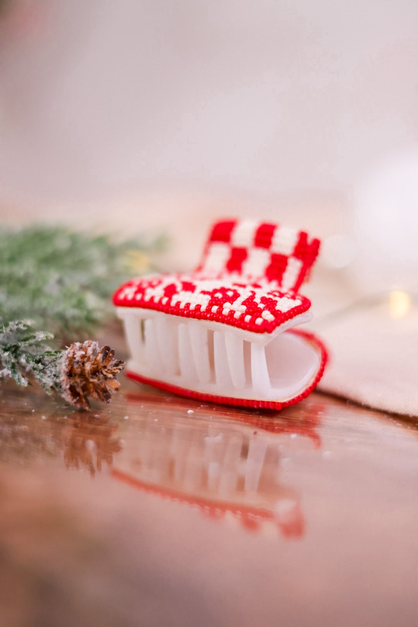 Christmas Sweater Red and White Beaded Hair Clips - Whiskey Skies - INK+ALLOY