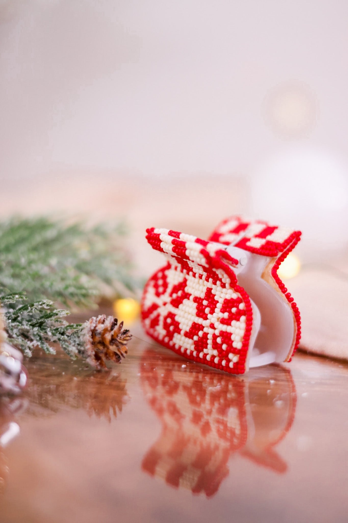 Christmas Sweater Red and White Beaded Hair Clips