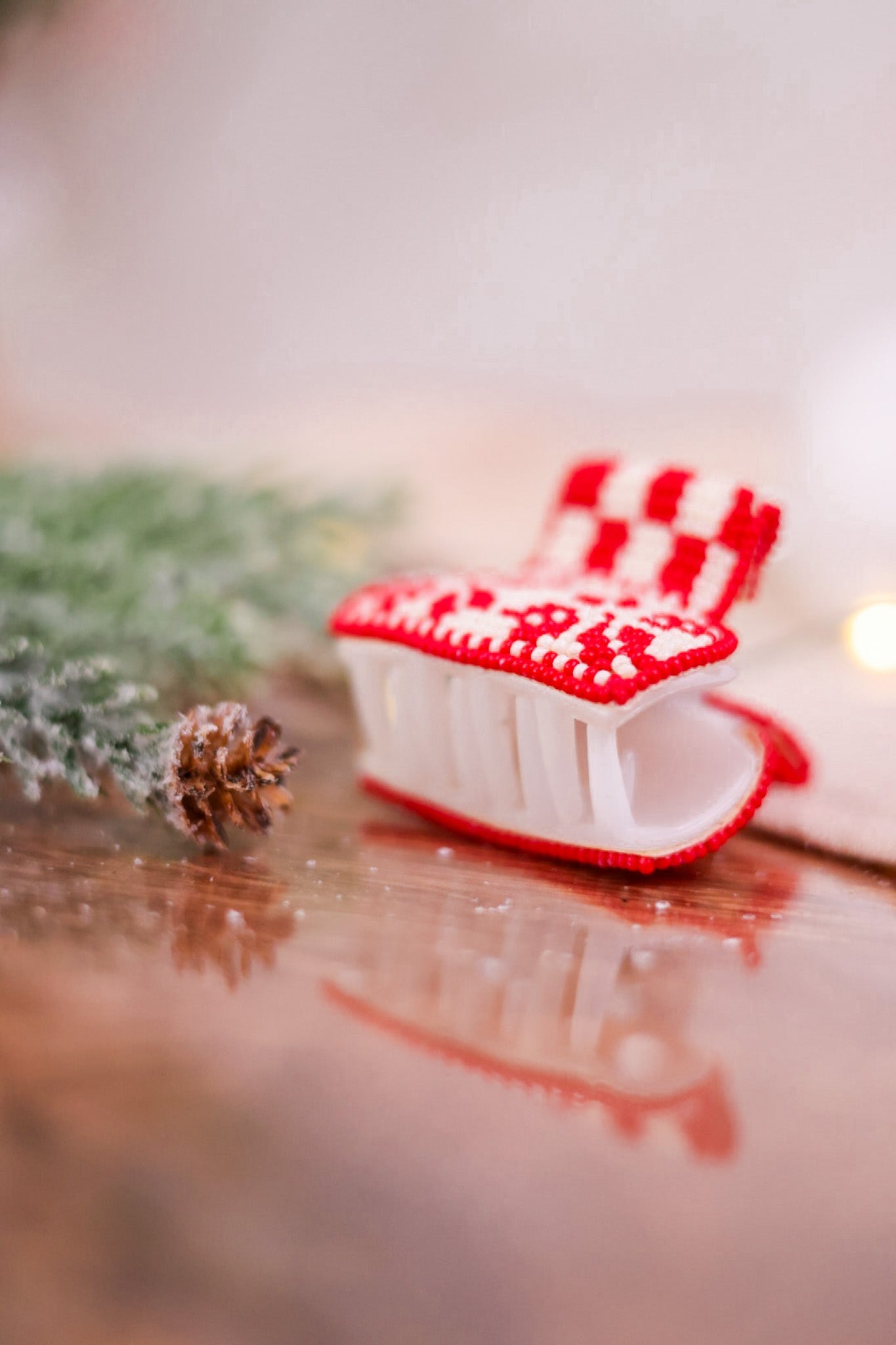 Christmas Sweater Red and White Beaded Hair Clips - Whiskey Skies - INK+ALLOY