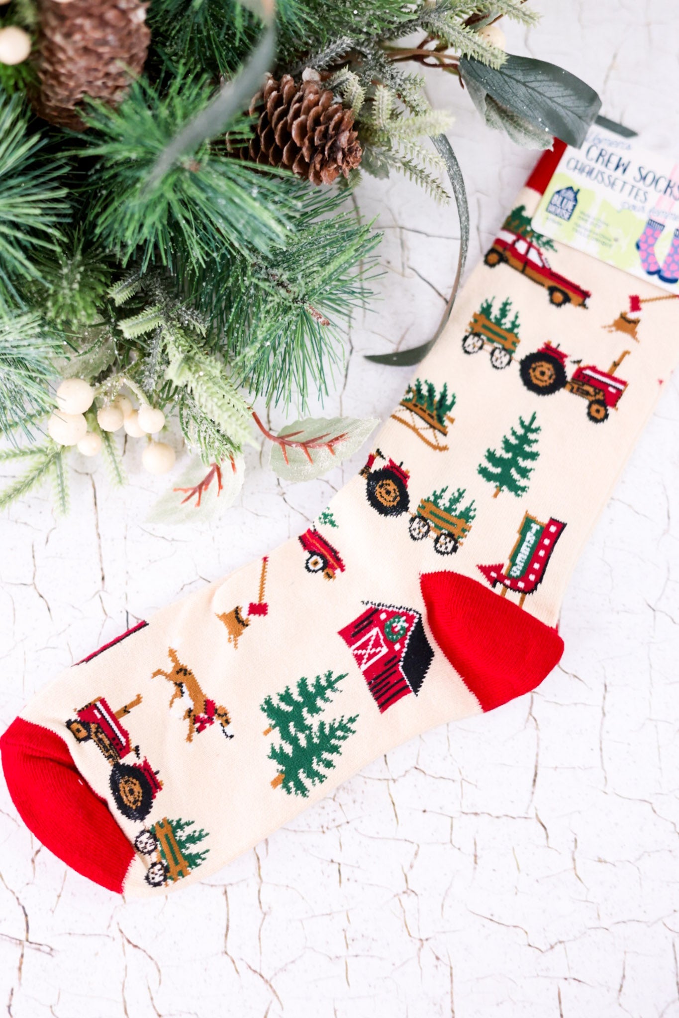 Christmas Tree Farm Women's Crew Socks - Whiskey Skies - HATLEY LITTLE BLUE HOUSE INC.