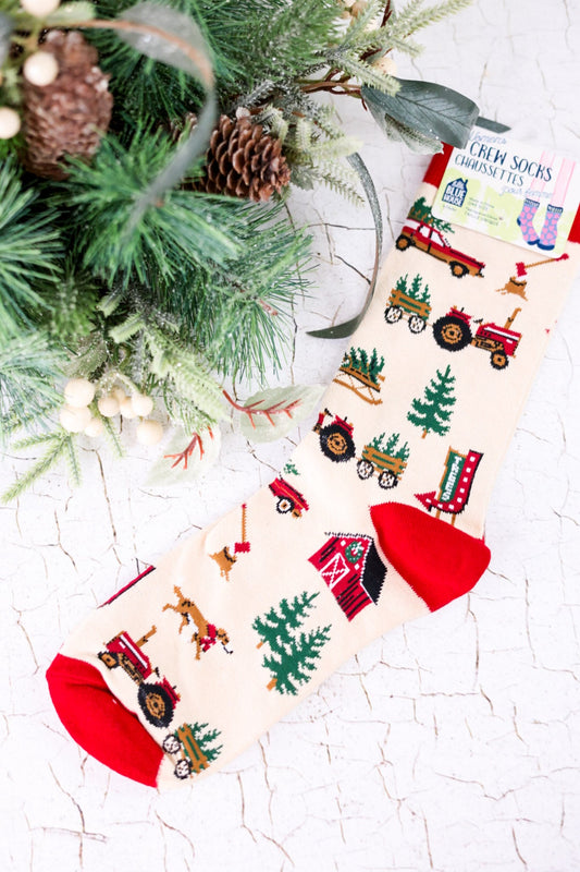 Christmas Tree Farm Women's Crew Socks - Whiskey Skies - HATLEY LITTLE BLUE HOUSE INC.